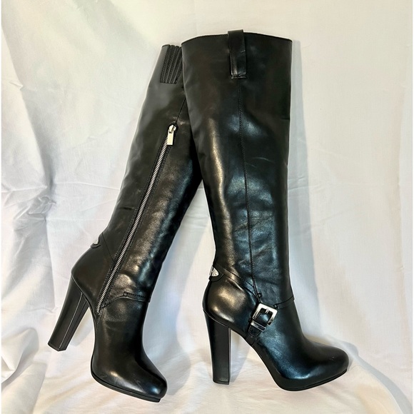 MICHAEL Michael Kors Shoes - MICHAEL Michael Kors Tamara Black Leather Knee-High Heeled Boots 10